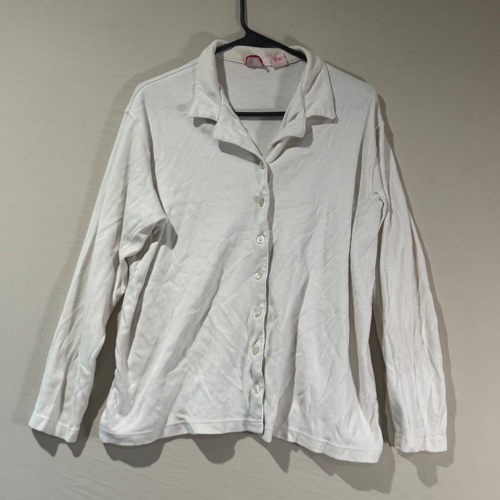 Liz & Co Button Down Top Women Large White Excellent Vintage‎ 90s Y2K Cotton